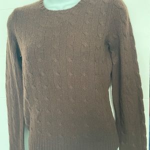 Ralph Lauren Black Label Women M SLIM FIT Brown Cashmere Sweater Cable